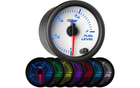 GlowShift White Tinted 7 Color Adjustable Fuel Level Gauge