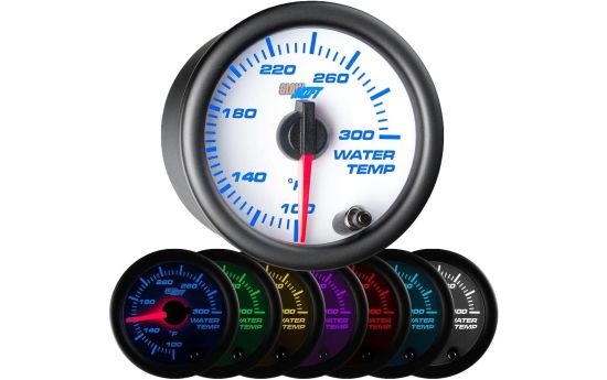 GLOWSHIFT WHITE TINTED 7 COLOR 300 F WATER COOLANT TEMPERATURE GAUGE