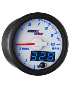 MaxTow White & Blue Double Vision™ 10,000 RPM Tachometer Gauge
