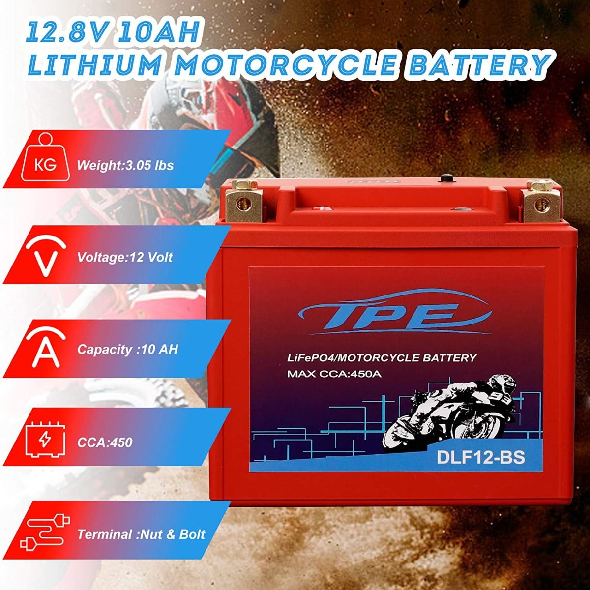 Batterie moto Lithium YTX12-BS / YT12A-BS / YB12B-B2 12V 10AH